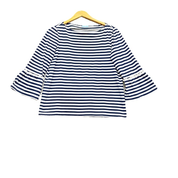 J. McLaughlin Catalina Cloth Nautical Striped Top Sz. L Stretch Vacation Preppy - Picture 1 of 6